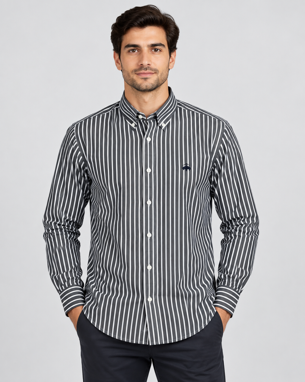 Men’s Black & White Vertical Stripe Shirt