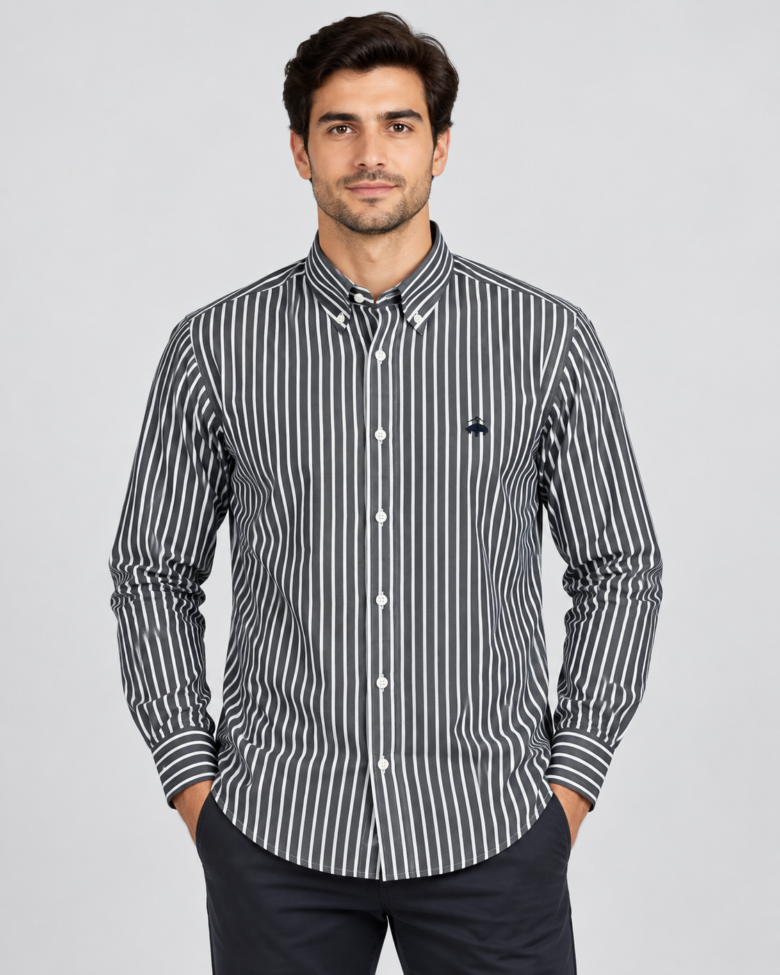 Men’s Black & White Vertical Stripe Shirt