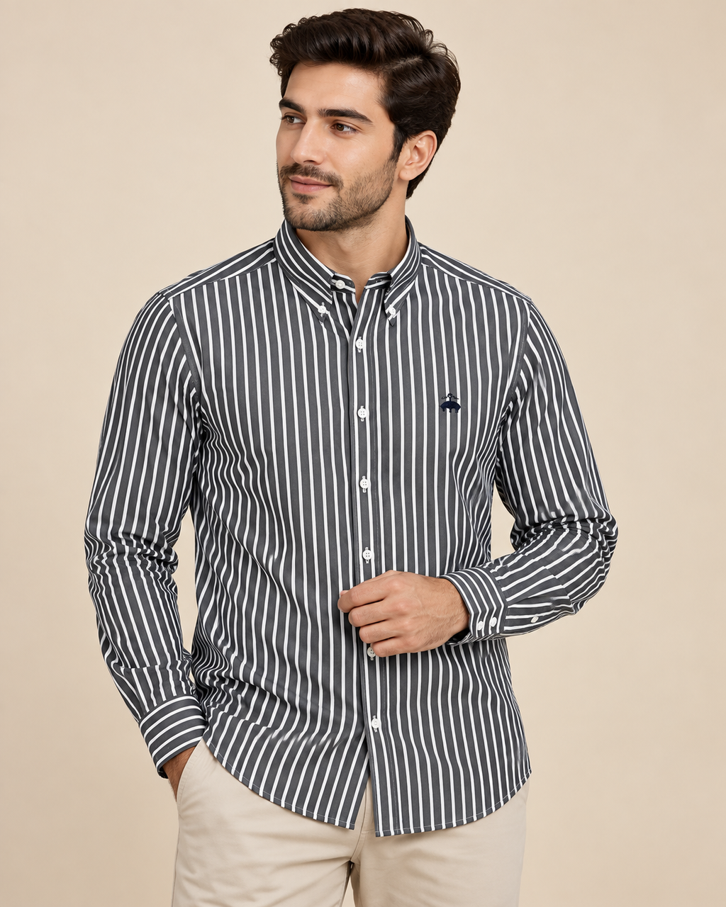 Men’s Black & White Vertical Stripe Shirt
