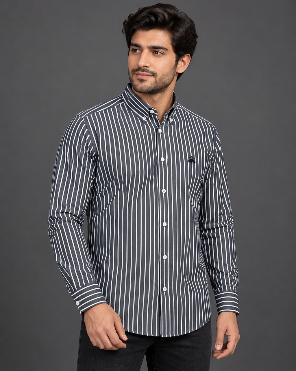 Men’s Black & White Vertical Stripe Shirt