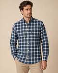 Men’s Navy Blue & White Checked Button-Down Shirt