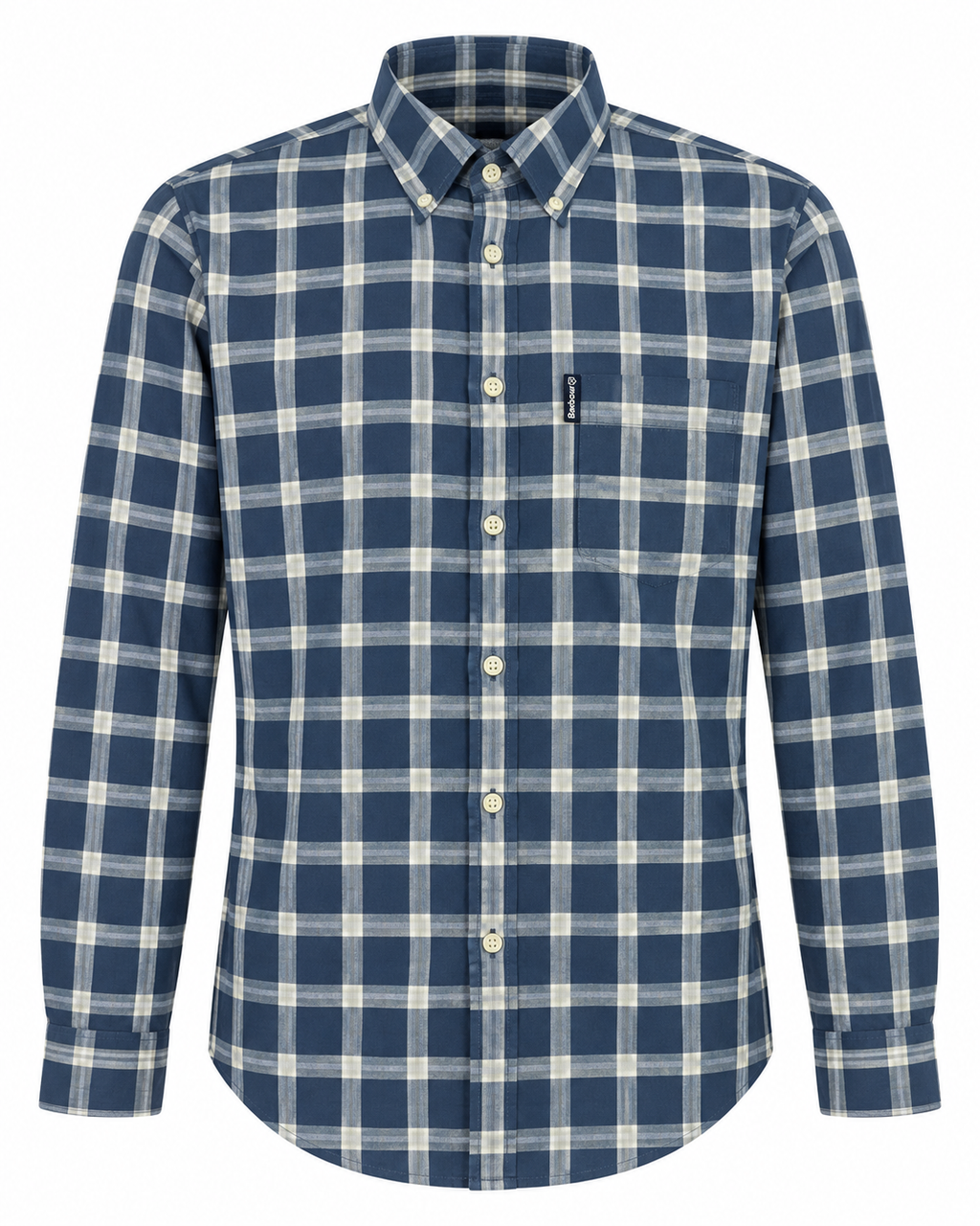 Men’s Navy Blue & White Checked Button-Down Shirt
