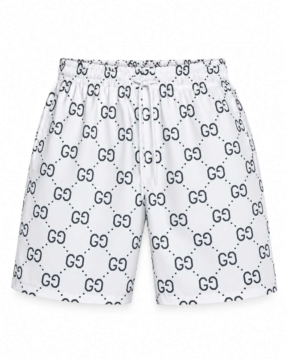 Men’s White Monogram Print Drawstring Shorts