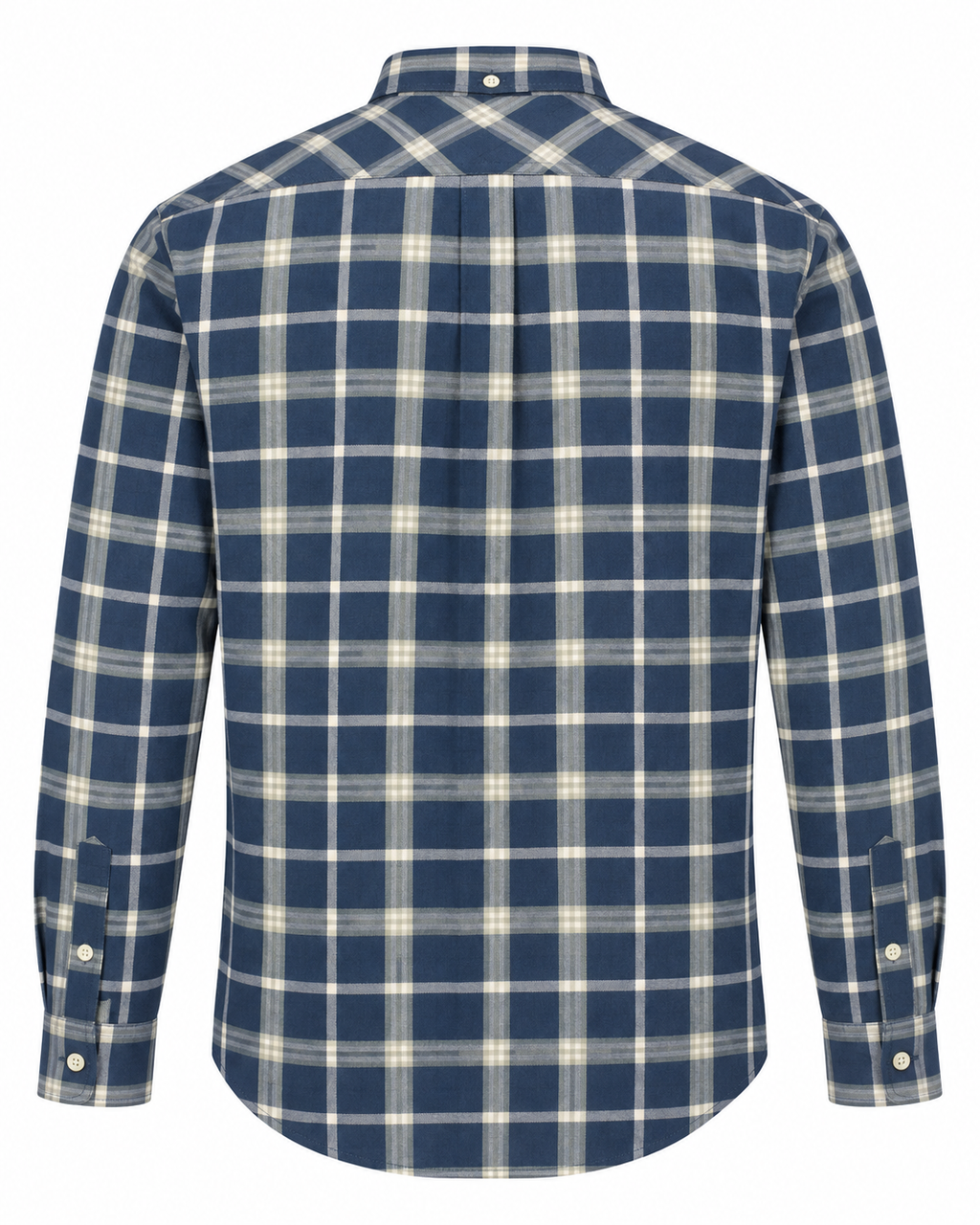 Men’s Navy Blue & White Checked Button-Down Shirt
