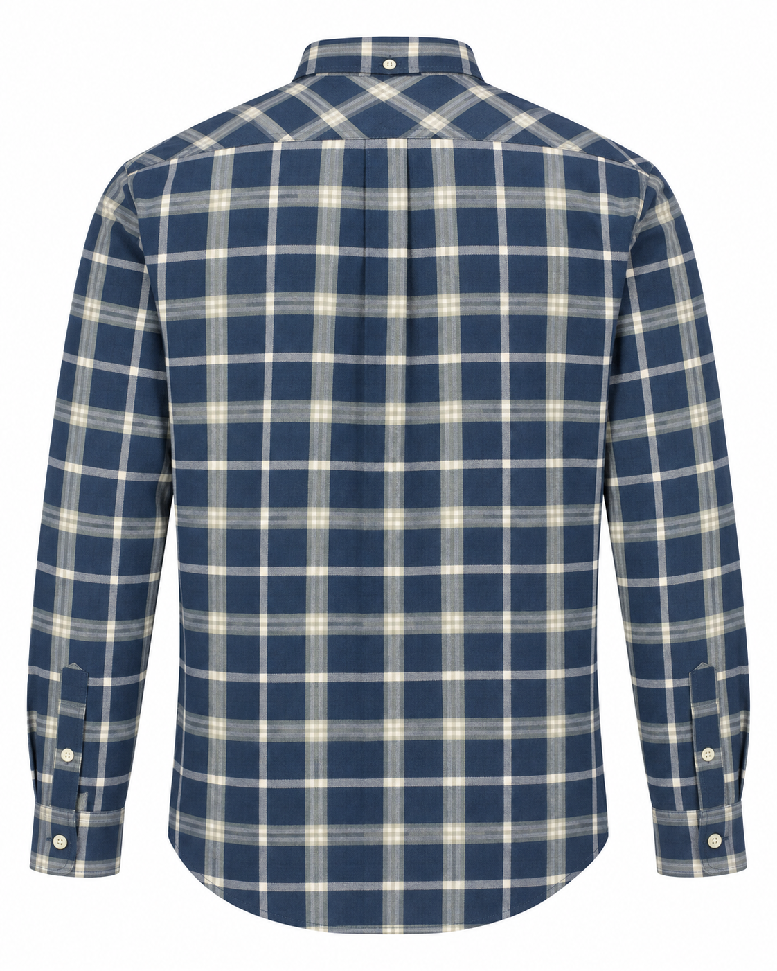 Men’s Navy Blue & White Checked Button-Down Shirt