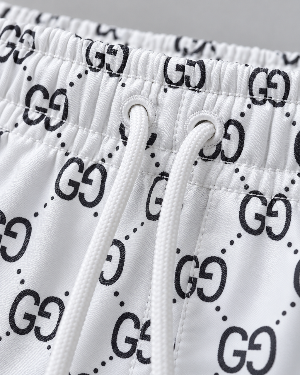 Men’s White Monogram Print Drawstring Shorts