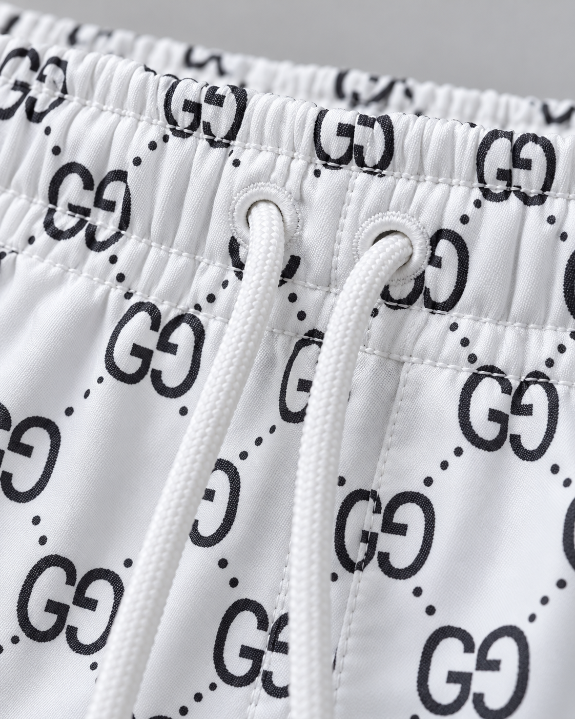Men’s White Monogram Print Drawstring Shorts