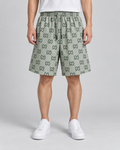 Men’s Sage Green Monogram Print Drawstring Shorts
