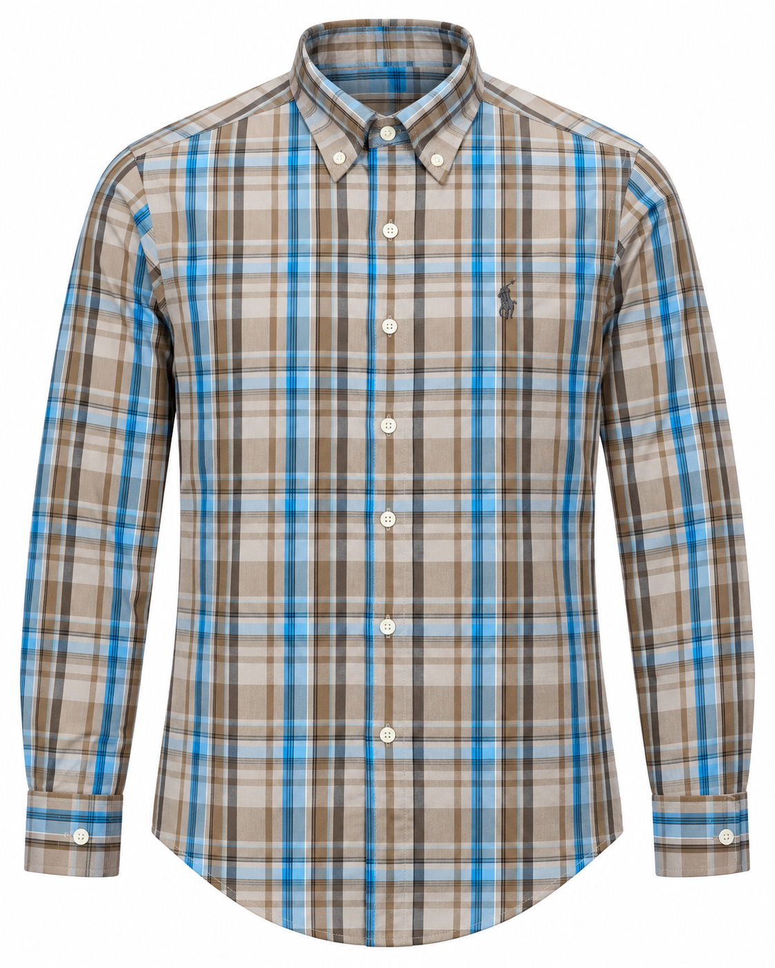 Men’s Beige & Blue Checked Button-Down Shirt