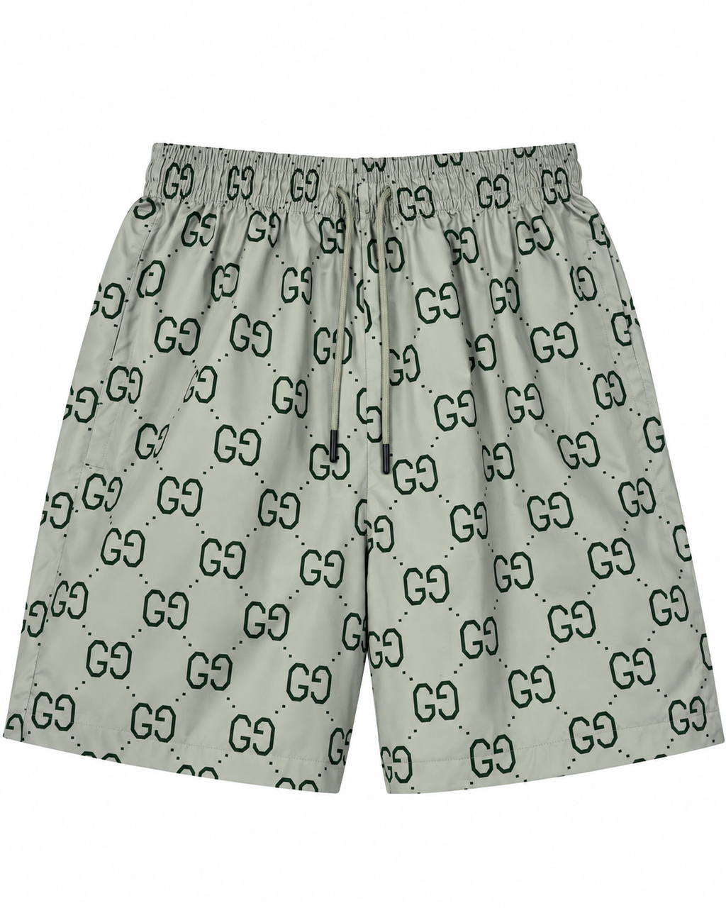 Men’s Sage Green Monogram Print Drawstring Shorts