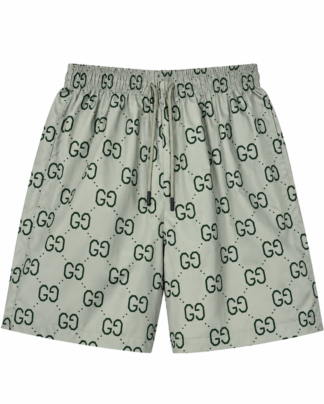 Men’s Sage Green Monogram Print Drawstring Shorts