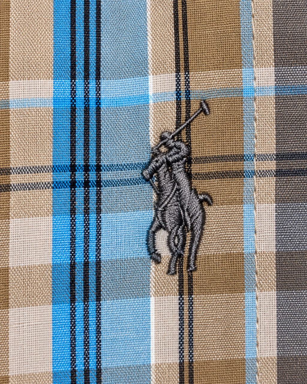 Men’s Beige & Blue Checked Button-Down Shirt