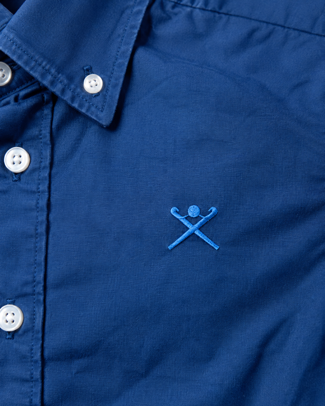Men’s Royal Blue Long-Sleeve Button-Down Shirt with Embroidered Logo