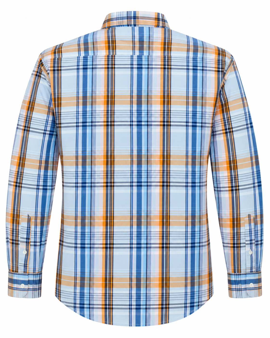 Men’s Light Blue, Orange & White Checked Button-Down Shirt