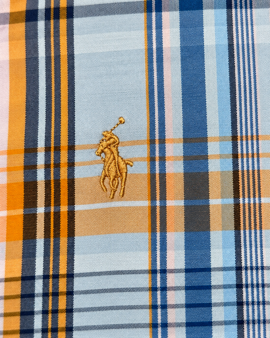 Men’s Light Blue, Orange & White Checked Button-Down Shirt