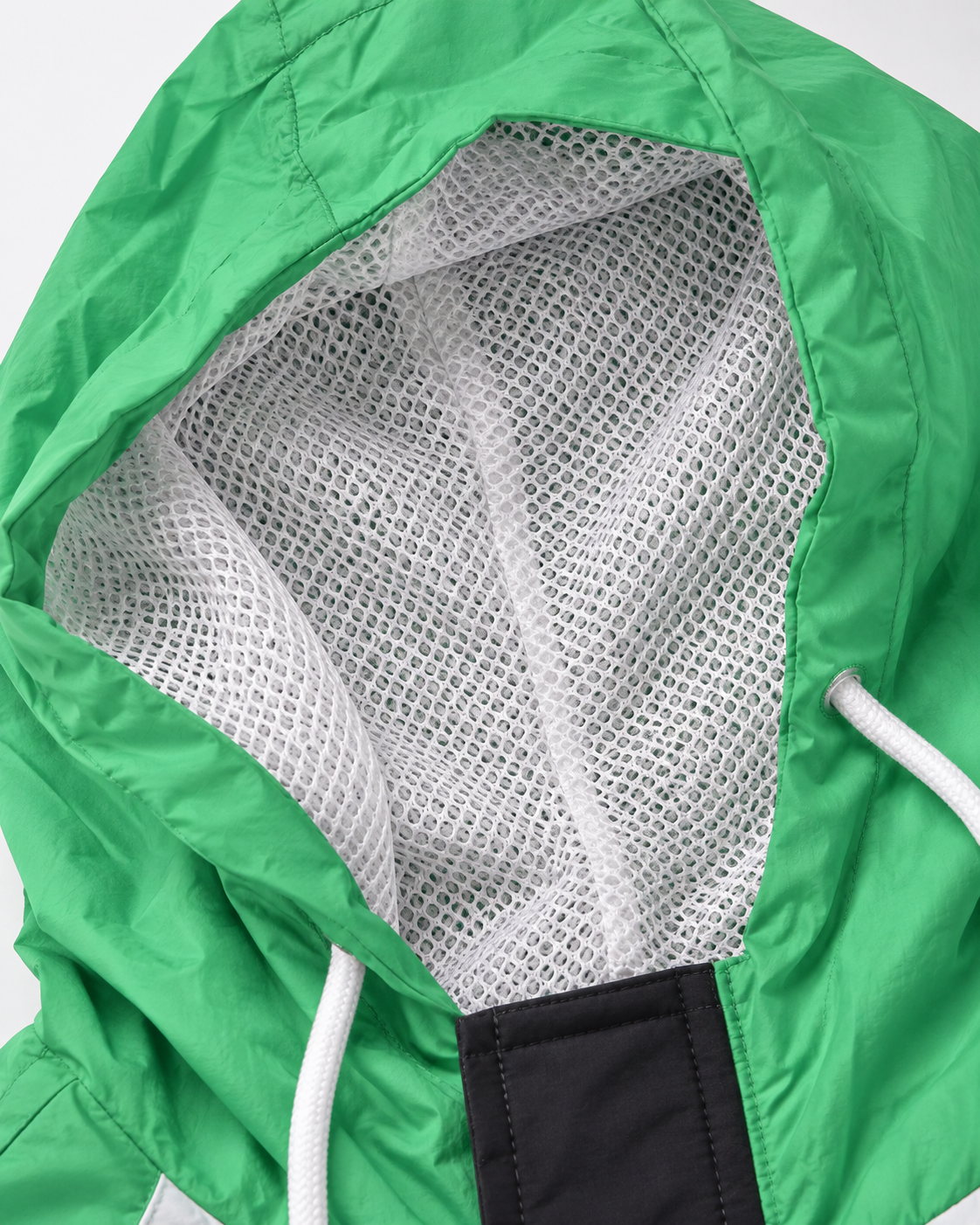 Premium Surplus Green, White & Black Color-Block Hooded Windbreaker Jacket