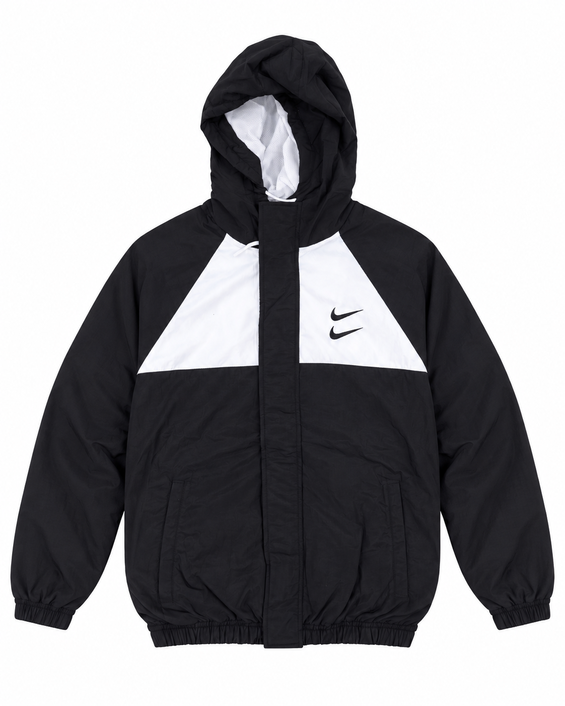Premium Surplus Black & White Color-Block Hooded Windbreaker Jacket
