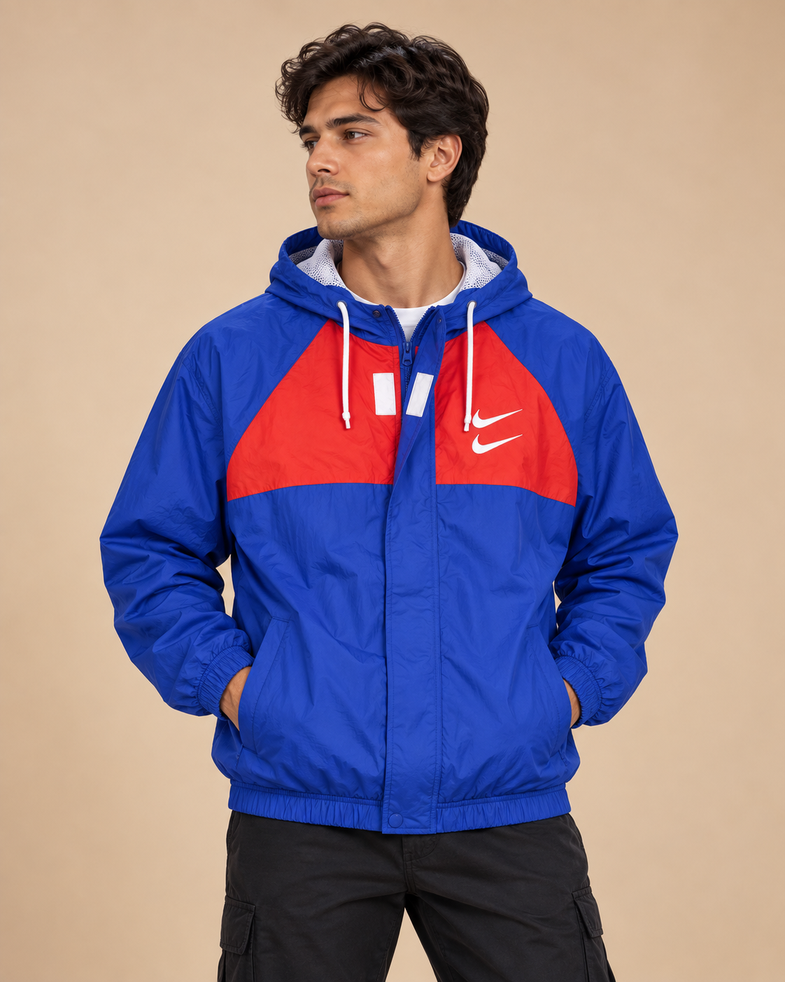 Premium Surplus Blue & Red Hooded Windbreaker Jacket