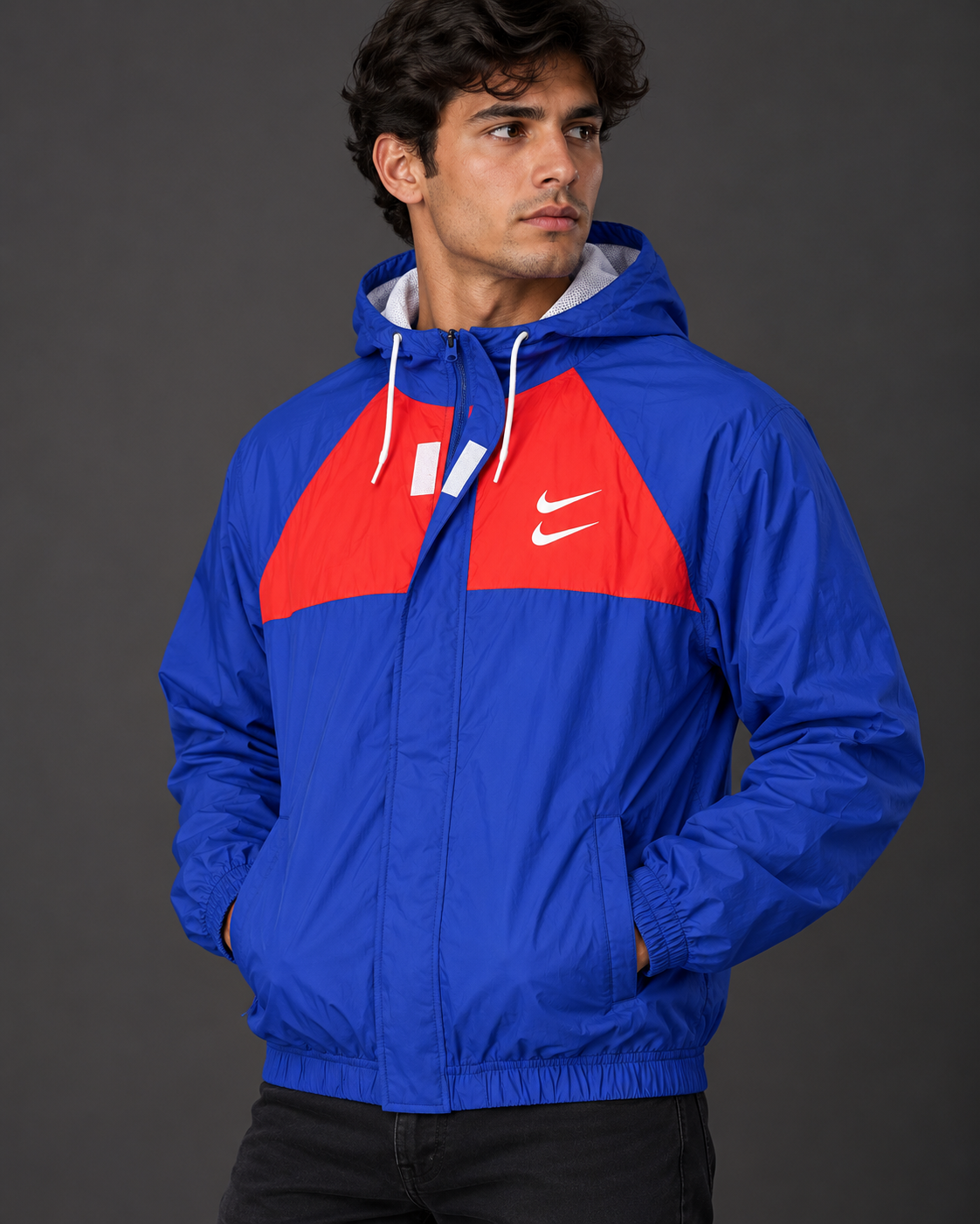 Premium Surplus Blue & Red Hooded Windbreaker Jacket
