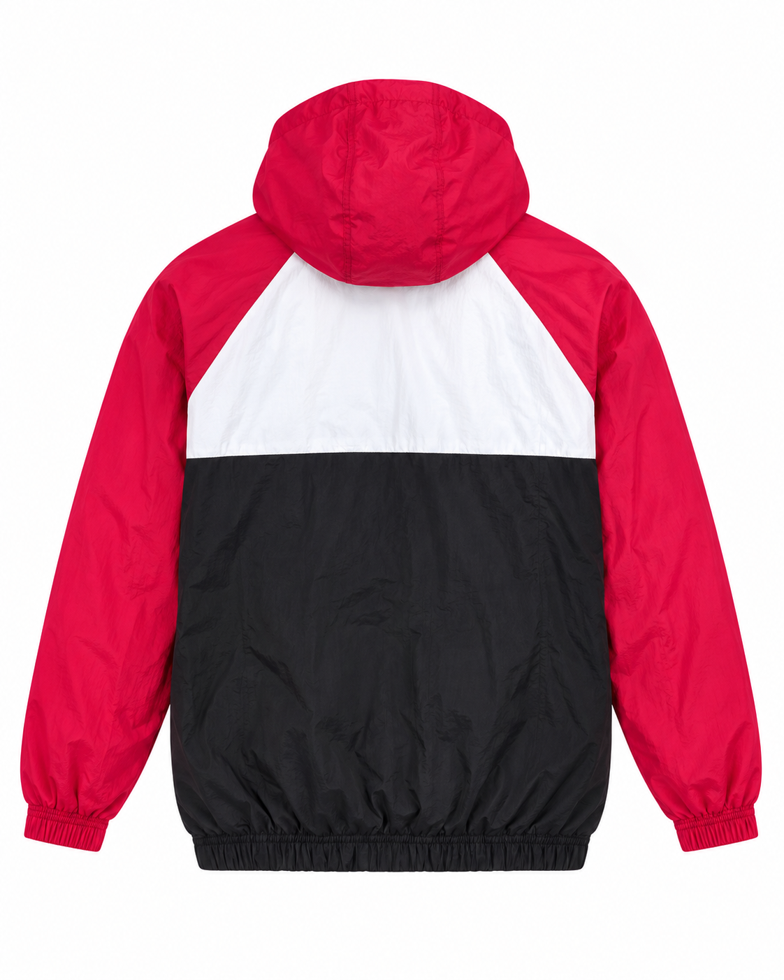 Premium Surplus Red, White & Black Color-Block Hooded Windbreaker Jacket