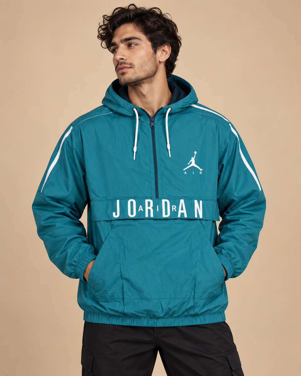 Premium Surplus Teal Blue Hooded Windbreaker Jacket
