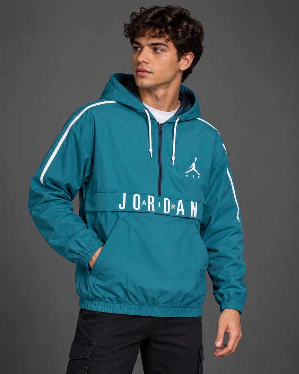 Premium Surplus Teal Blue Hooded Windbreaker Jacket