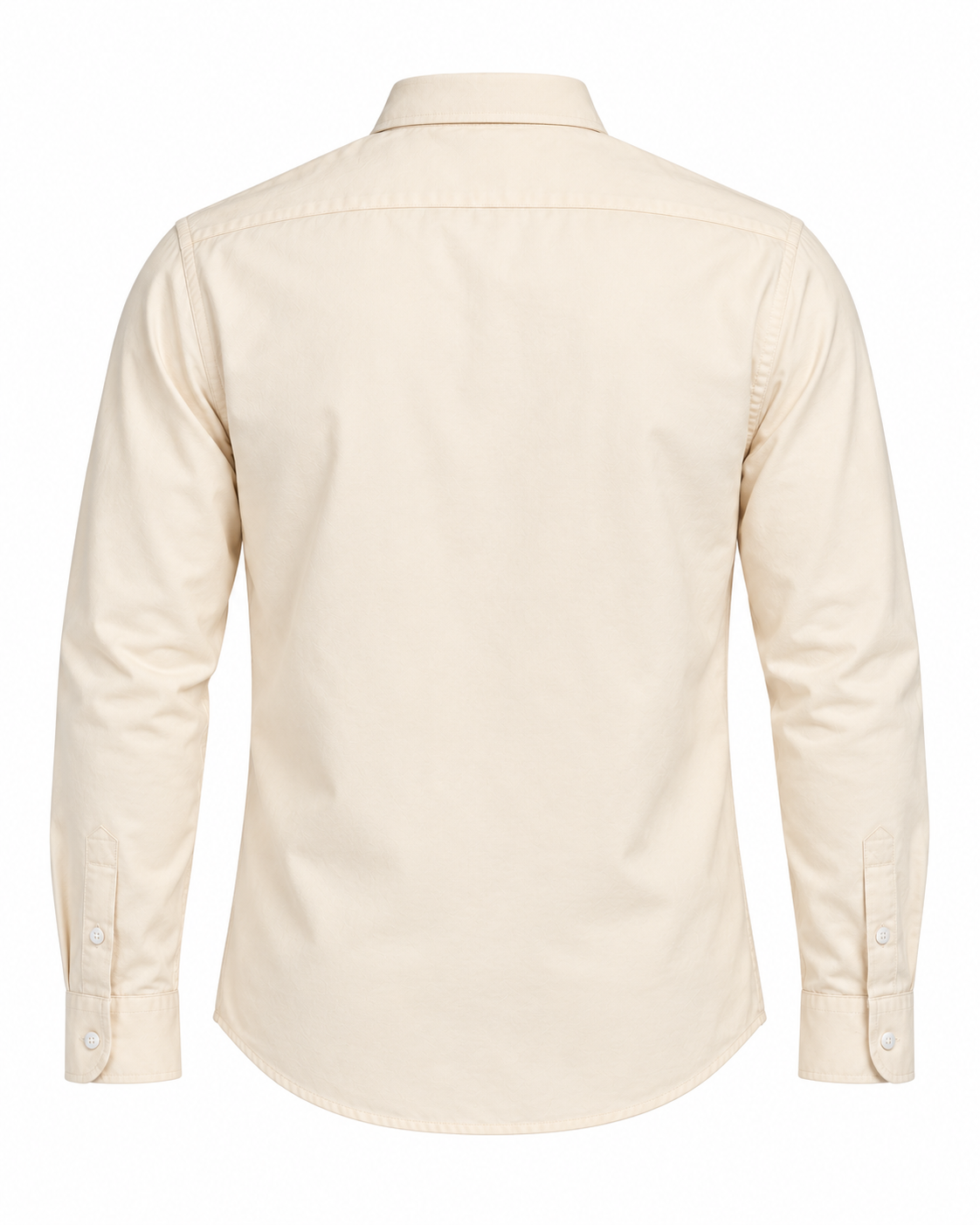 Men’s Cream Long-Sleeve Button-Down Shirt with Blue Embroidered Logo