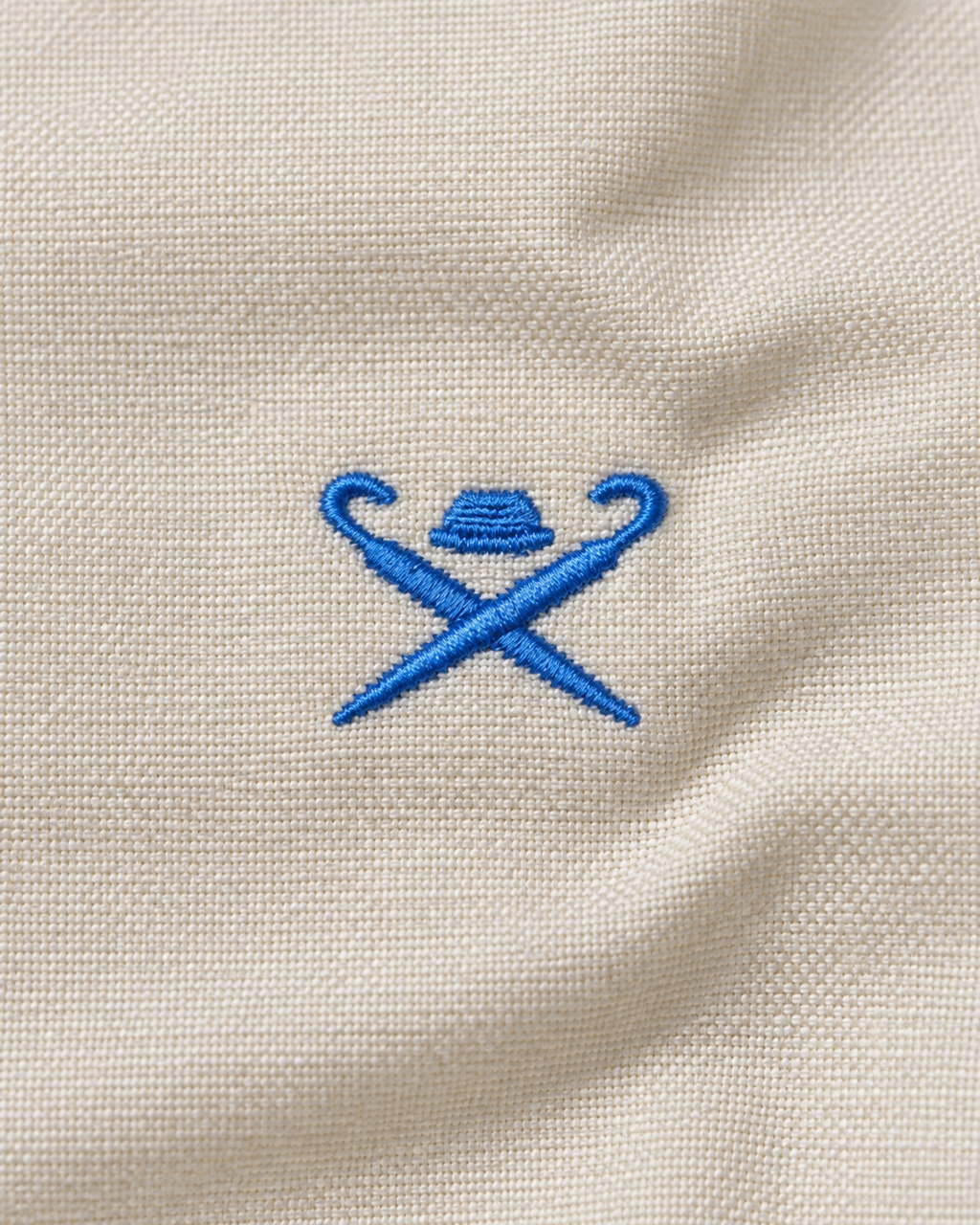 Men’s Cream Long-Sleeve Button-Down Shirt with Blue Embroidered Logo