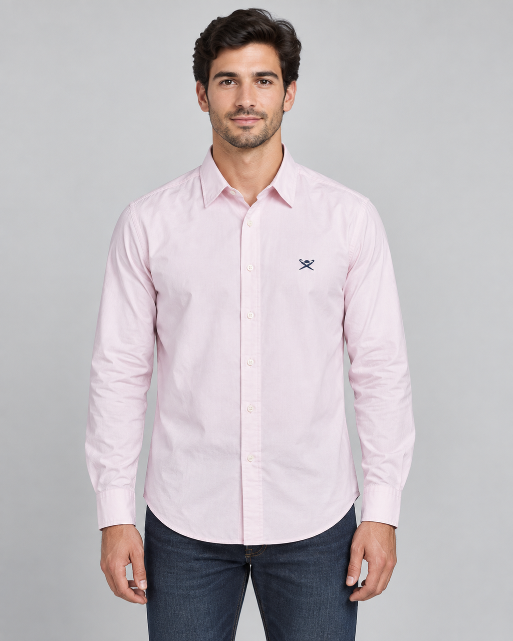 Men’s Light Pink Long-Sleeve Button-Down Shirt