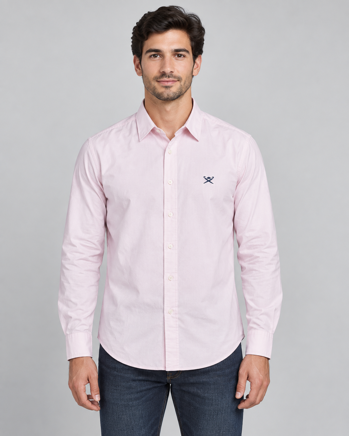 Men’s Light Pink Long-Sleeve Button-Down Shirt