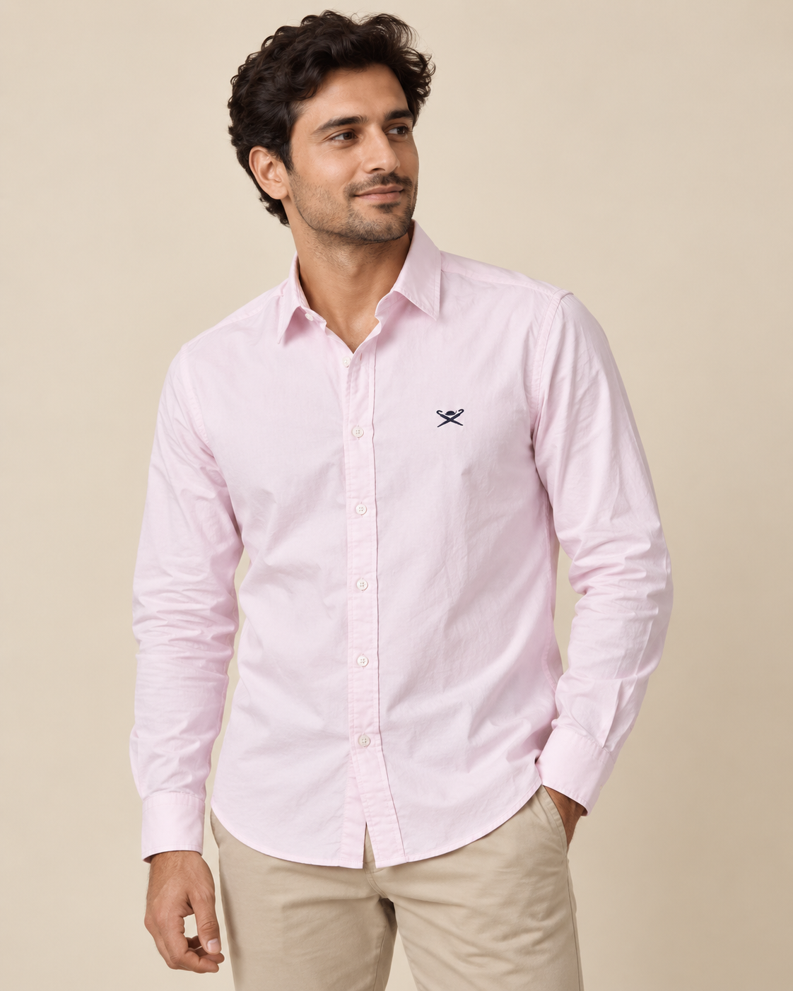 Men’s Light Pink Long-Sleeve Button-Down Shirt