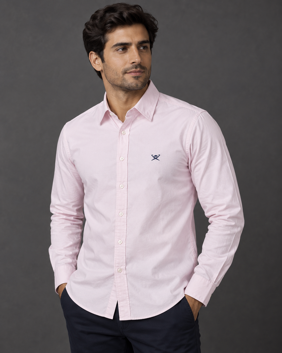 Men’s Light Pink Long-Sleeve Button-Down Shirt