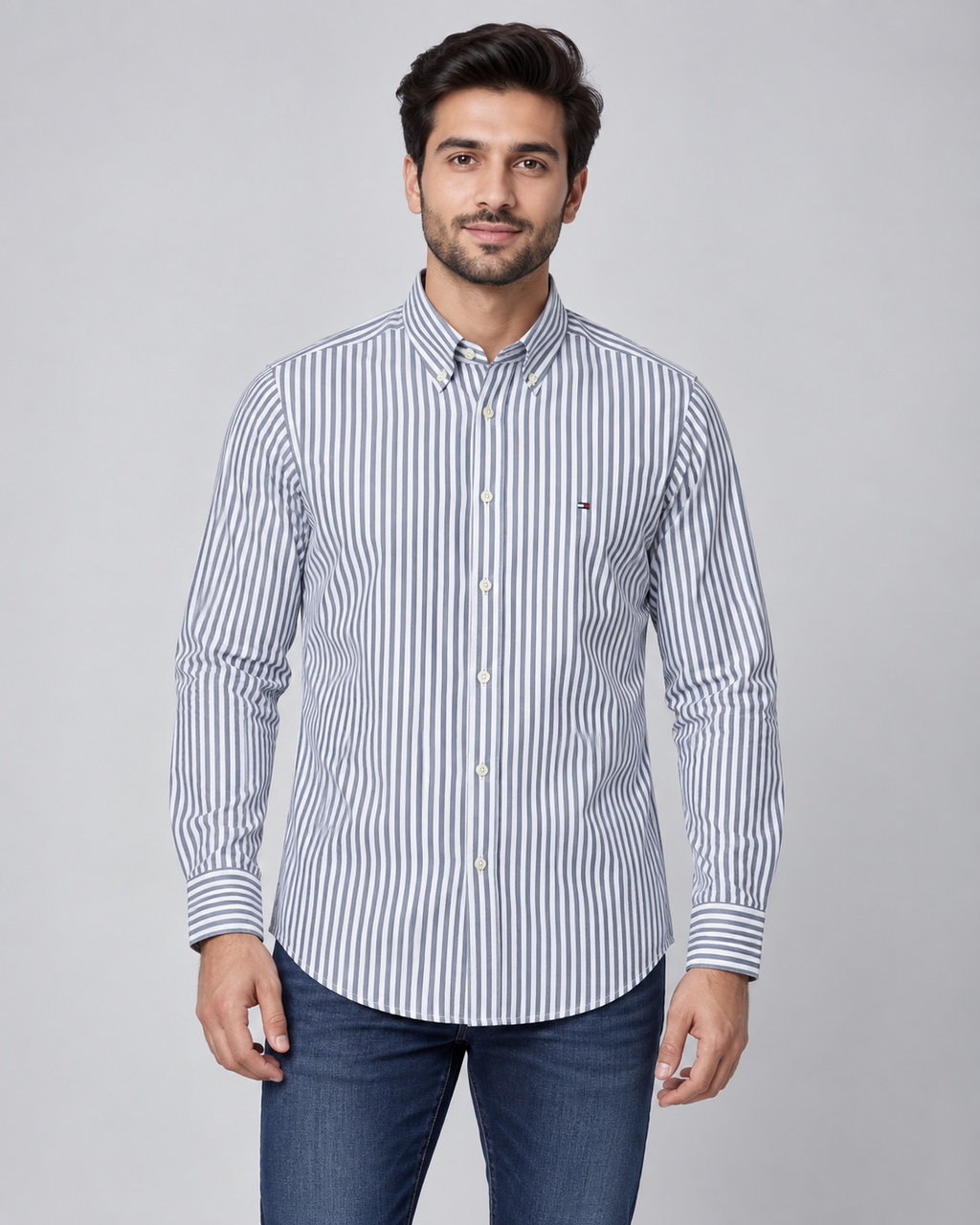 Grey Stripe Oxford Shirt – Classic Fit