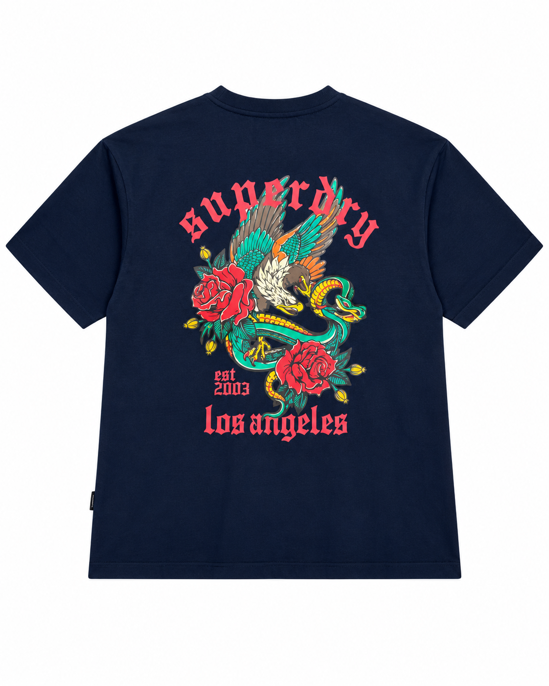 Eagle & Roses Graphic T-Shirt – Navy Blue