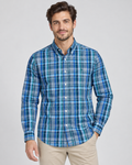 Men’s Blue & Teal Plaid Button-Down Shirt