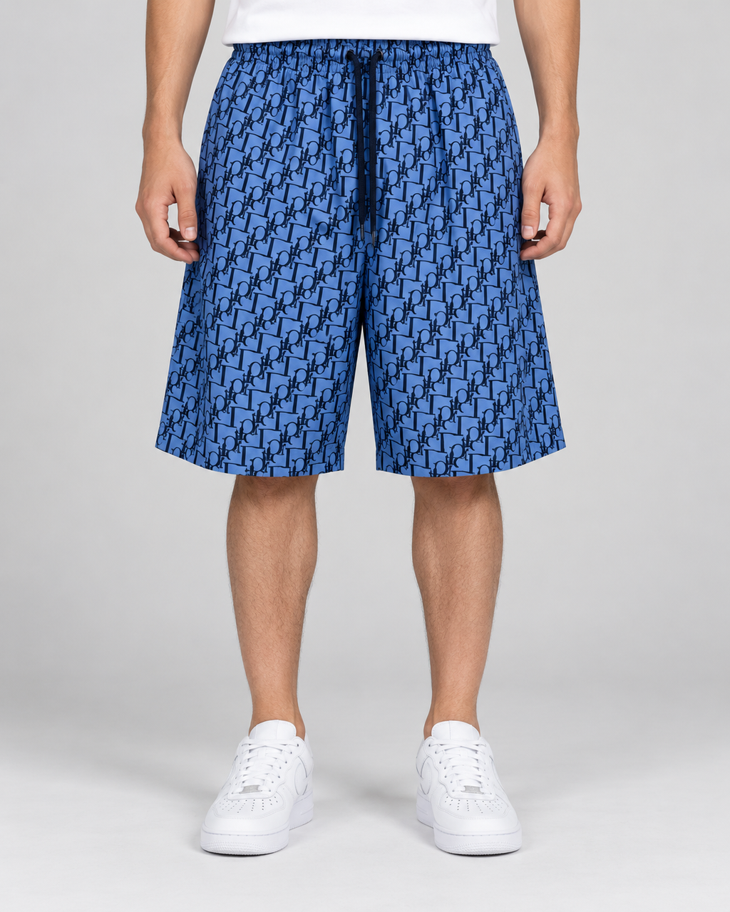 Men’s Blue Monogram Print Drawstring Shorts