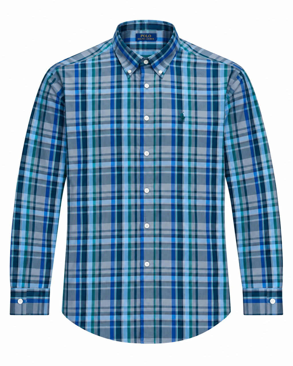 Men’s Blue & Teal Plaid Button-Down Shirt