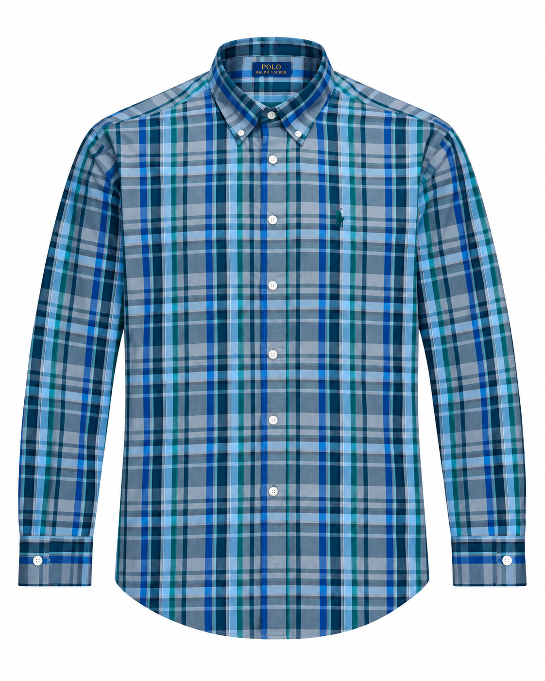 Men’s Blue & Teal Plaid Button-Down Shirt