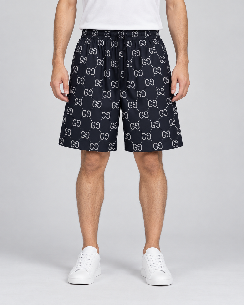 Men’s Black Monogram Print Drawstring Shorts