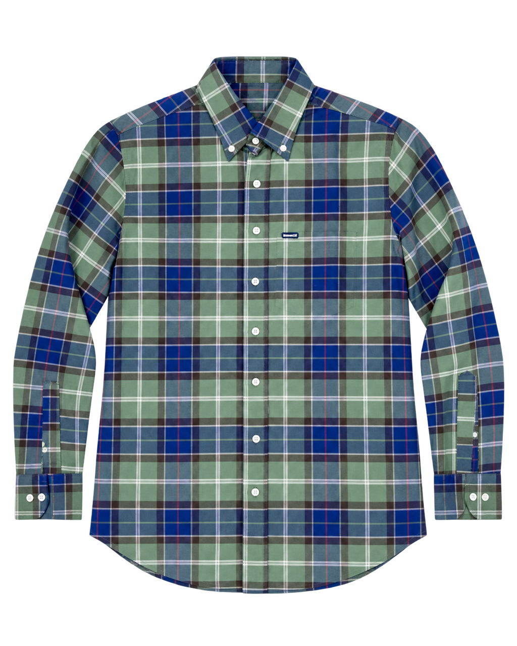Men’s Green & Navy Blue Plaid Button-Down Shirt