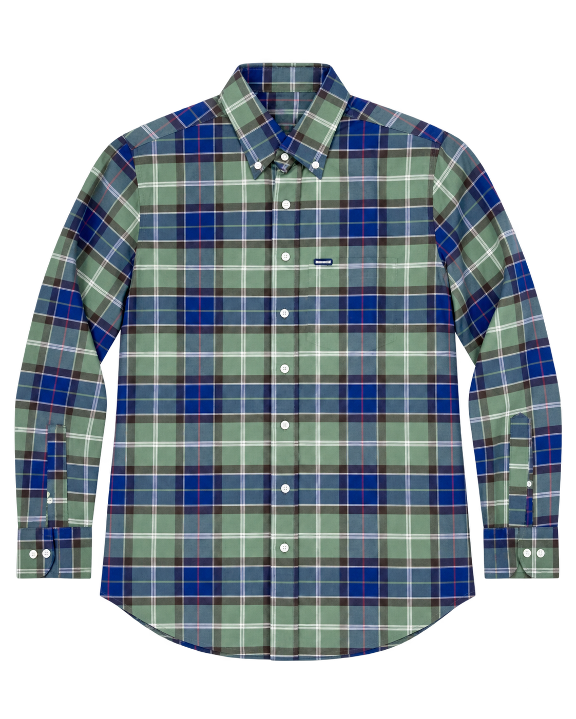 Men’s Green & Navy Blue Plaid Button-Down Shirt