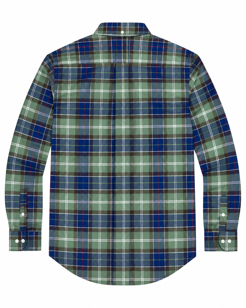 Men’s Green & Navy Blue Plaid Button-Down Shirt