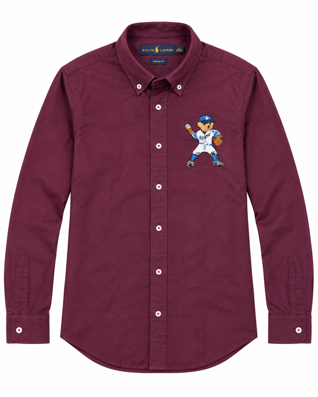 Men’s Burgundy Bear Graphic Button-Down Shirt