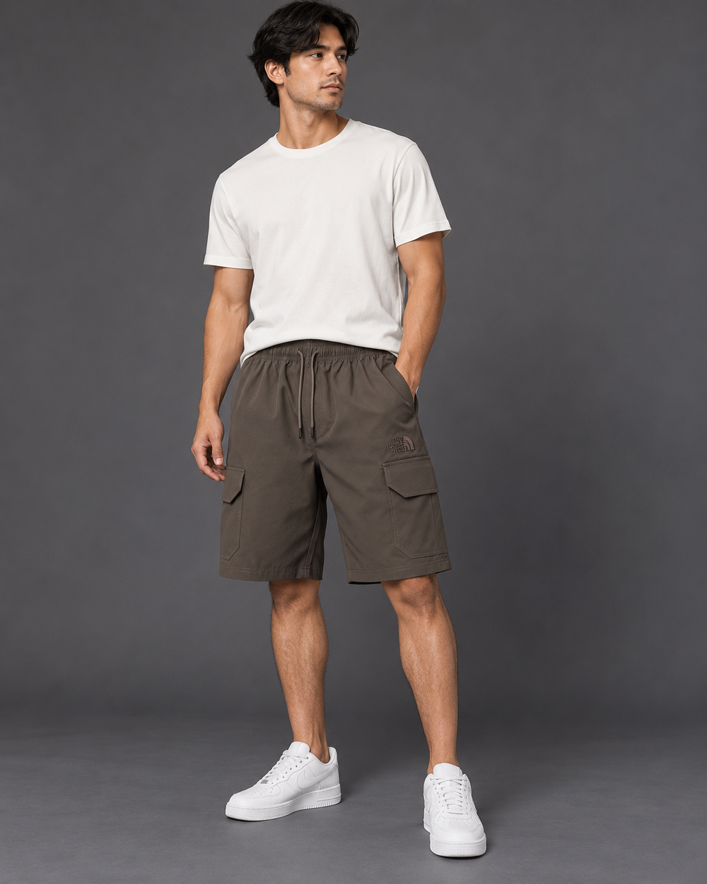 Men’s Taupe Cargo Shorts with Drawstring Waist