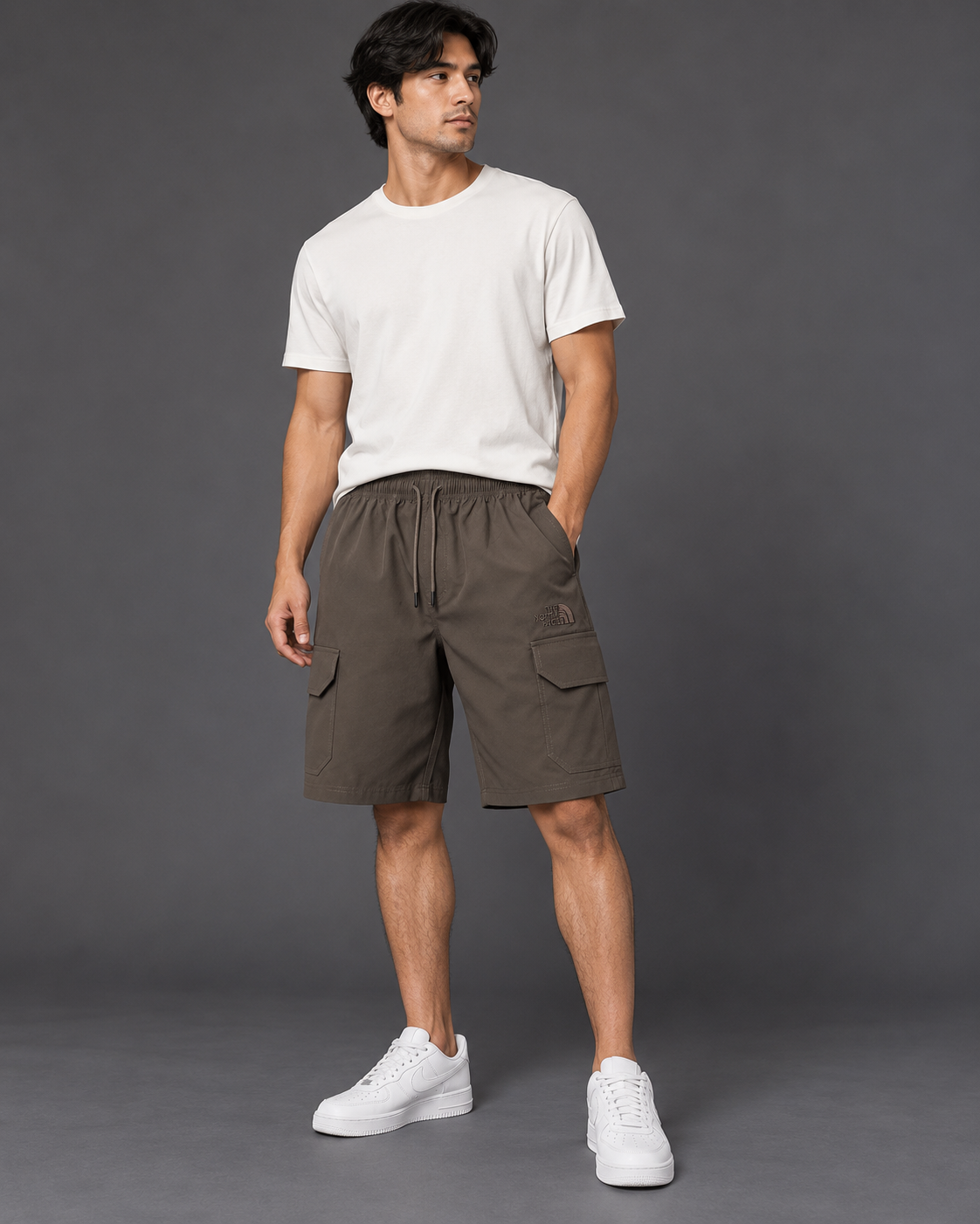 Men’s Taupe Cargo Shorts with Drawstring Waist