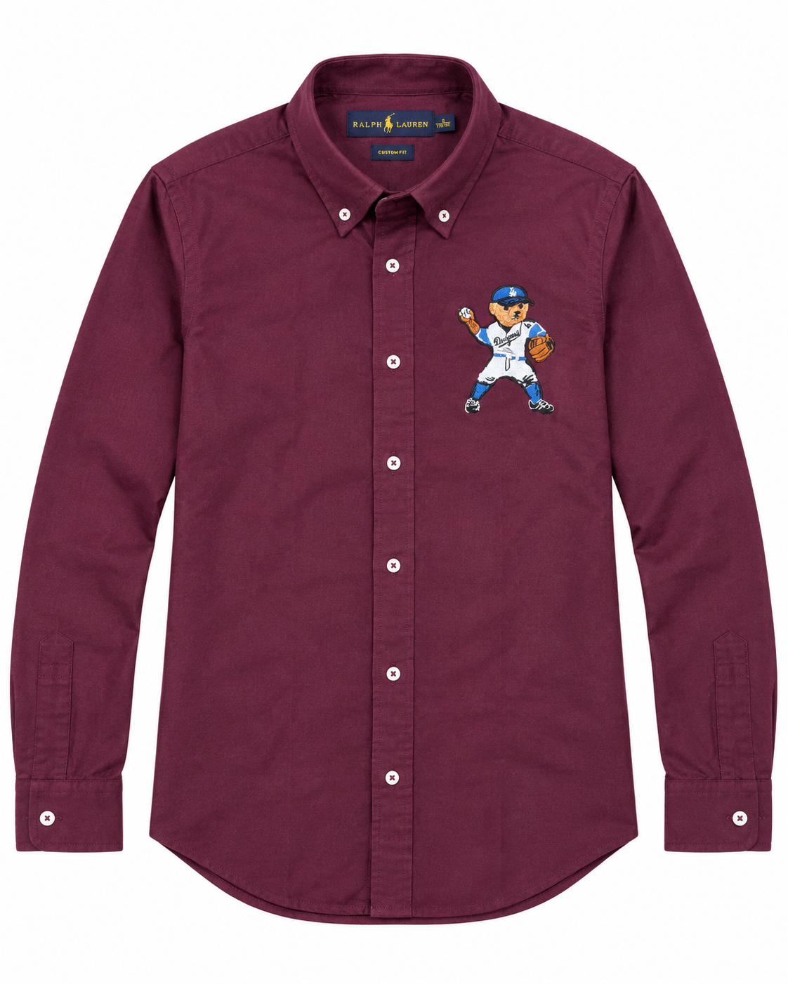 Men’s Burgundy Bear Graphic Button-Down Shirt