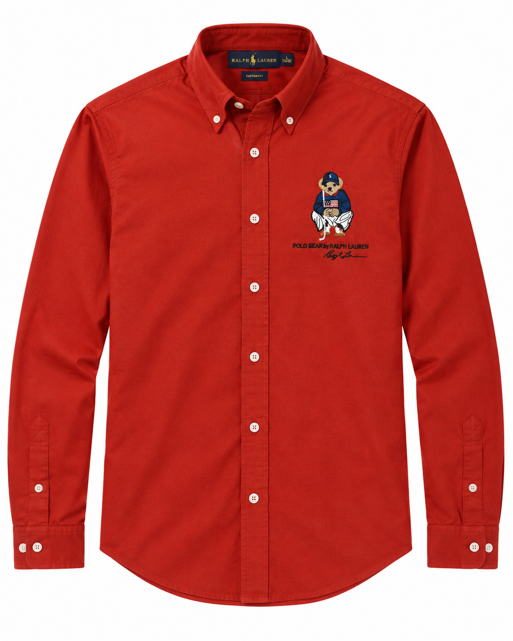 Men’s Red Bear Graphic Button-Down Shirt