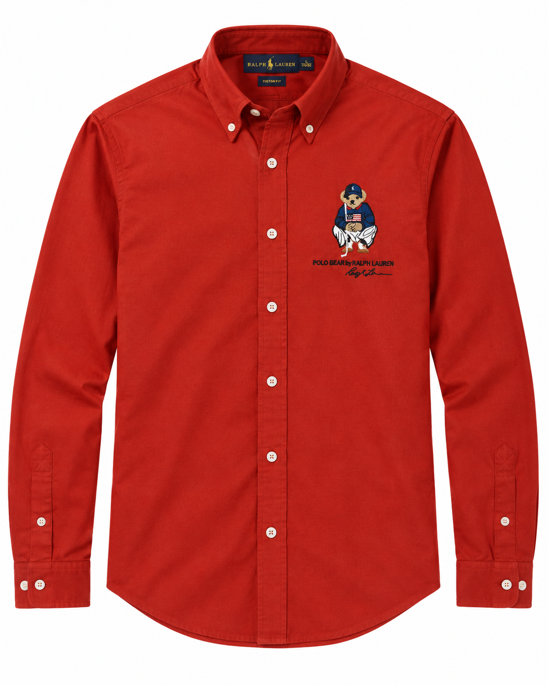 Men’s Red Bear Graphic Button-Down Shirt