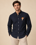 Men’s Navy Blue Teddy Bear Embroidered Button-Down Shirt