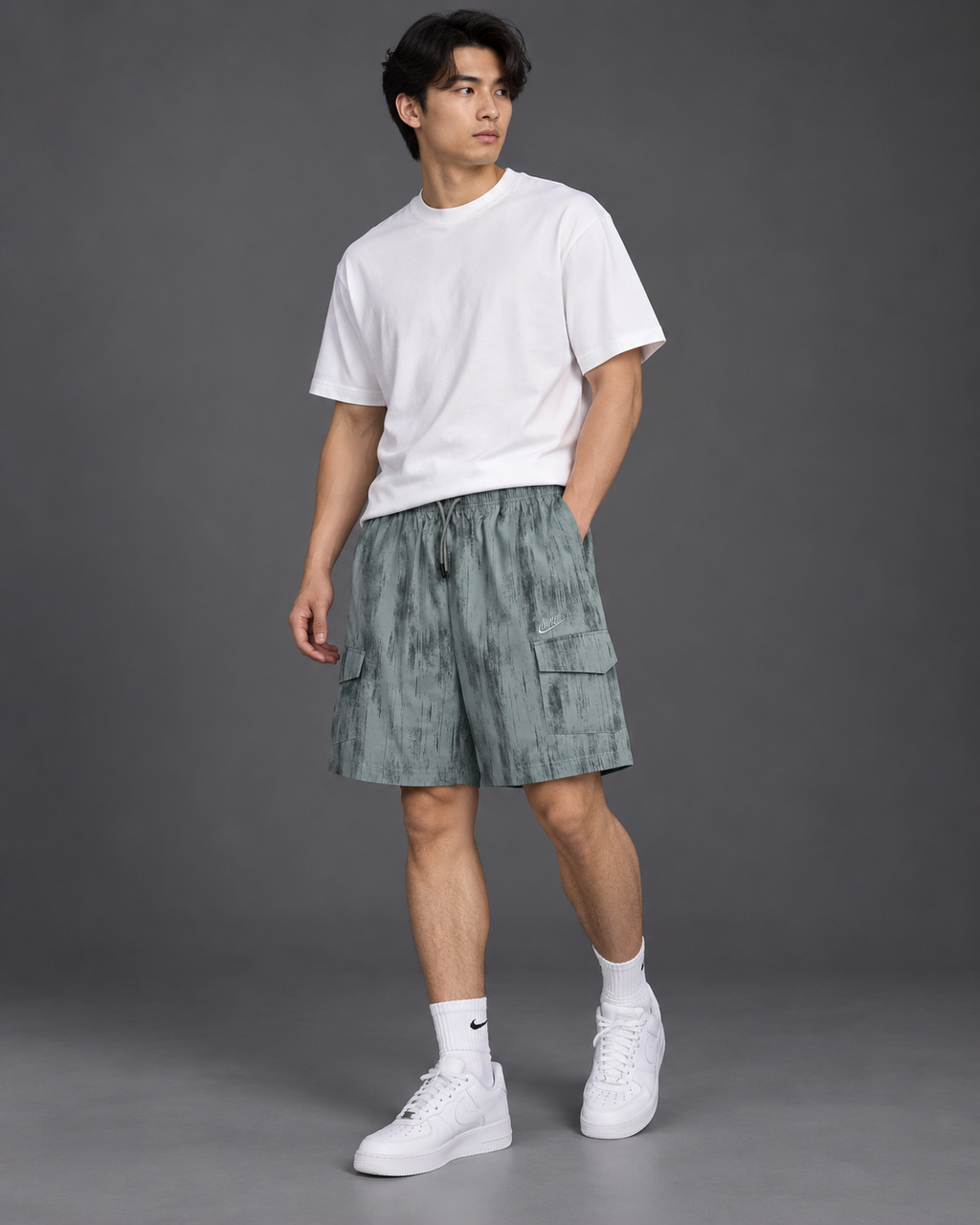 Men’s Grey Washed Cargo Shorts